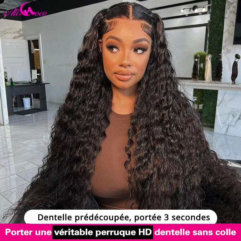 Ali Coco Wear matchs Go-Perruque de cheveux humains bouclés profonds pré-découpés sans colle pour femme, dentelle transparente HD, perruques Frmeds