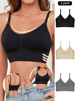 3 Pcs Breathable Front Opening Nursing Bra Seamless Maternity Bra Comfortable Detachable Sponge Mesh Nursing Bra