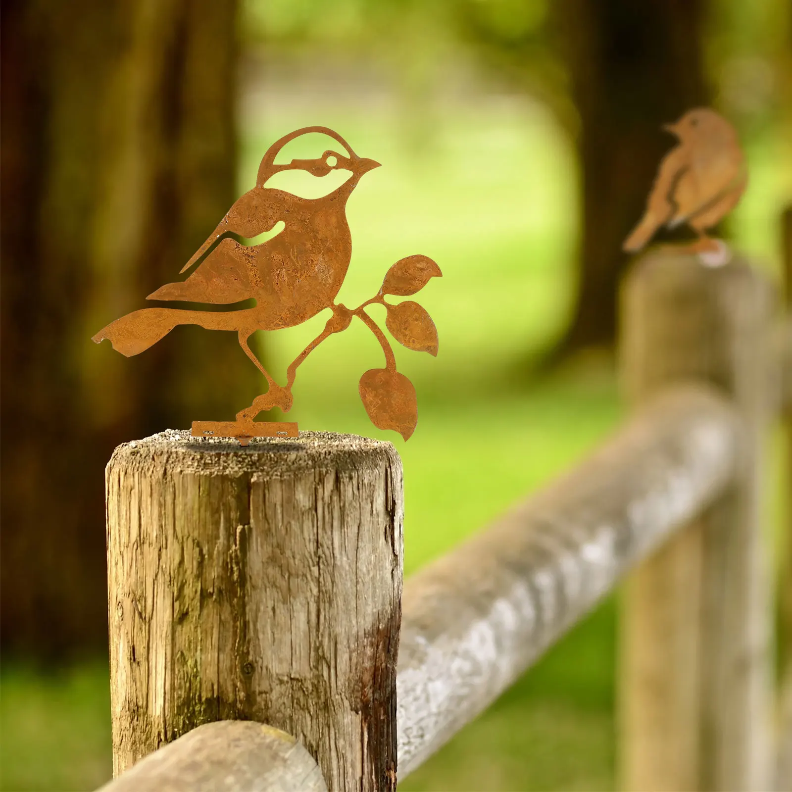 Garden Decoration 5Pcs Rusty Metal Bird Garden Fence Decor Statues Bird Iron Art Crafts Courtyard Garden Lawn Stake Silhouette Decorations Animal Stakes Animal Ornaments