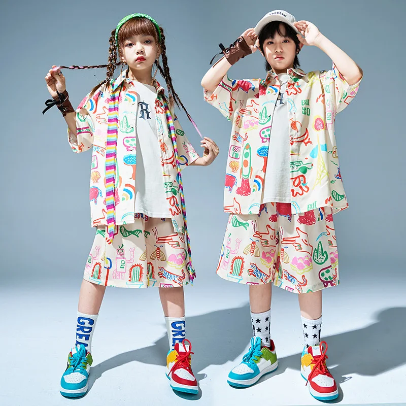 Street Dance Children's Hip Hop Suit Boys' Explosive Jazz Dance Graffit Set Girls' Dopamine Suit Kid Stage Performance Suit