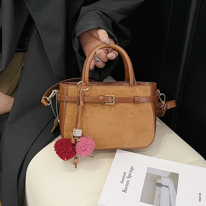 Faux Suede Handbag with Adjustable Strap Underarm Bag Fashion Crossbody Bag for Women Work Shopping Travel