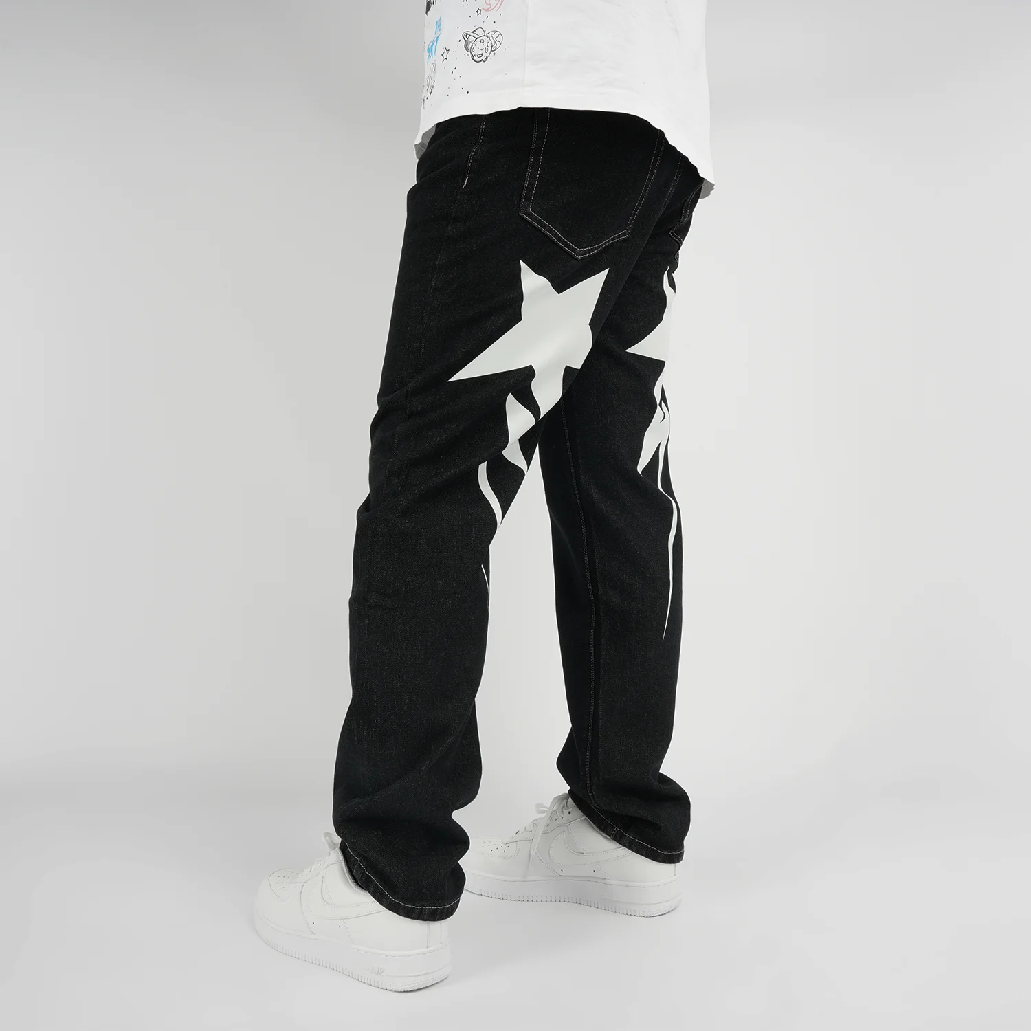 IFitnaEU Y2k Hip Hop Harajuku Style Men's Straight Leg Jeans Black Trousers Ins Denim New 2023