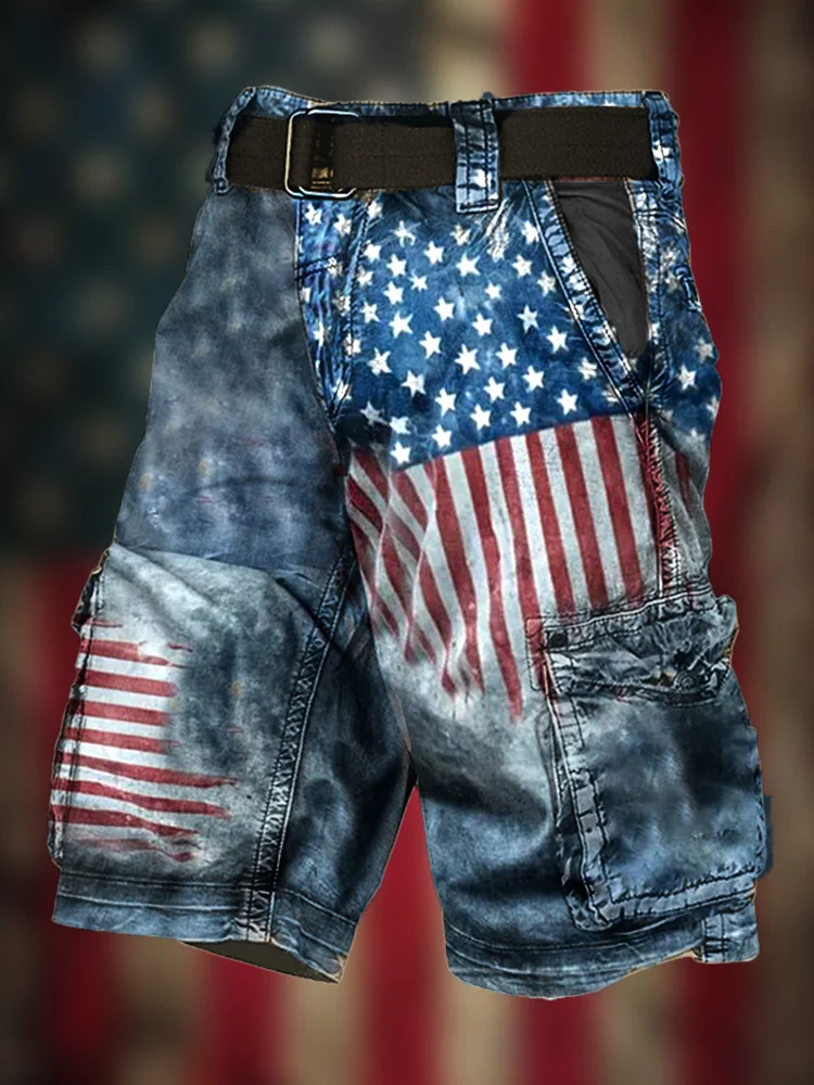 Men's Cargo Shorts 3d Printed Vintage Lndependence Day Cargo Pants Stylish Comfortable Casual Men's Shorts Summer