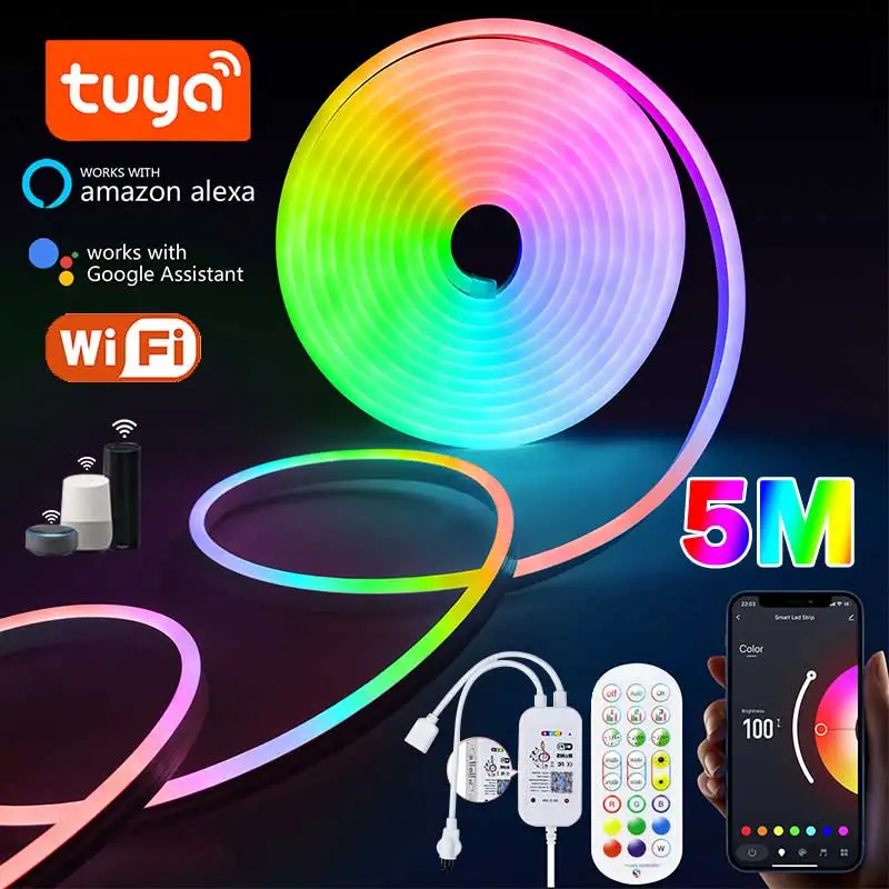 Светодиодная неоновая лента RGB с поддержкой Wi-Fi, 1/2/3/4/5 м