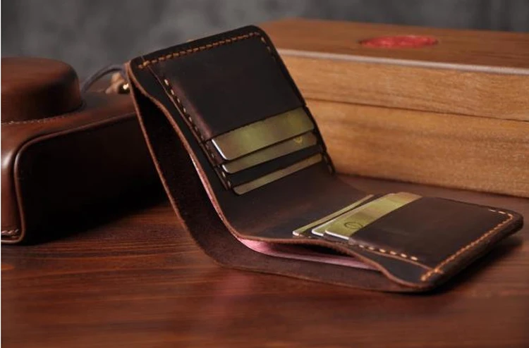 Crazy horse Genuine Leather Handmade Vintage Men Wallet Men Purse Leather Short Card Wallet for Male Money Clips Money bag