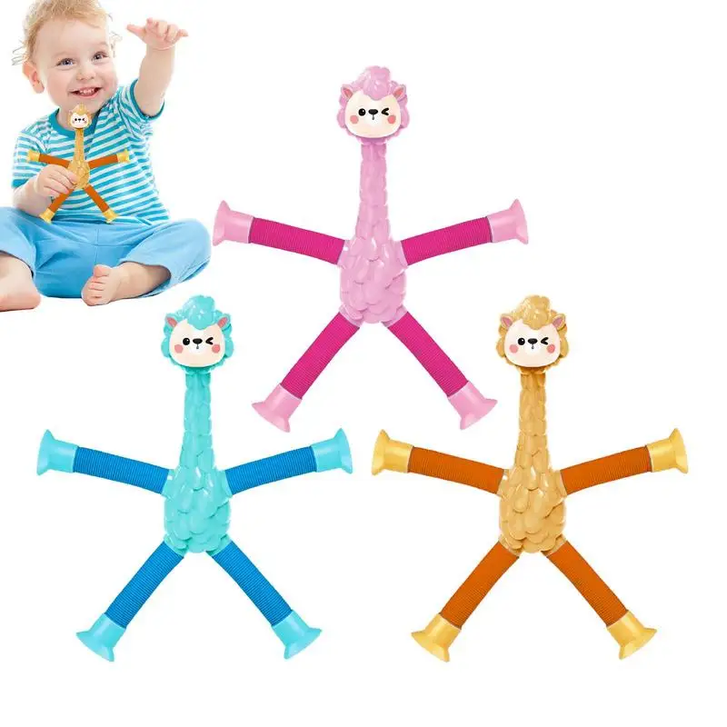 

Pop Tubes Sensory Toy Telescopic Alpaca Suction Cup Toy 3 Pcs Shape-Changing Fidget Toys For Creative Learning And Fine Motor