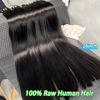 Tessuto per capelli vergini grezzi non trattati Bone dritto Fasci di capelli umani al 100% Estensioni a doppia trama Tissage per le donne Nero naturale