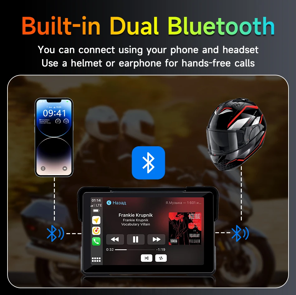 Srnubi Tragbarer Universal-Motorrad-CarPlay-Bildschirm, kabelloses CarPlay, Android Auto, 7-Zoll-IPS-Touchscreen, IP67, wasserdicht, 2K-DVR – Detail 13