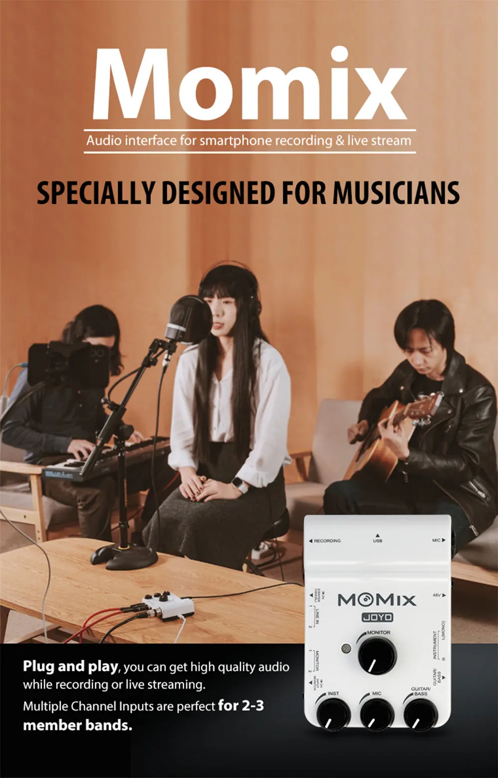 Joyo Momix Sound Card Microfono Amplificatore Per Chitarra Scheda Audio Per Musica Dal Vivo Per La Registrazione Canto Broadcast Streaming Mixer Audio