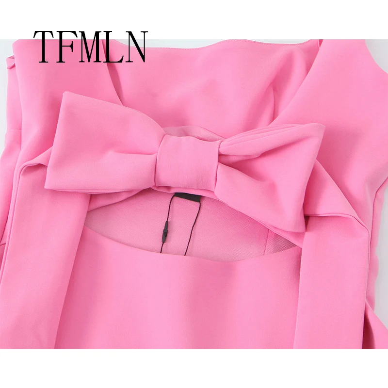 TFMLN Fashion Summer Women's Backless Bow Tops  Female Square Neck Slim Tank Tops Solid Camisole Y2k Vests Short Top