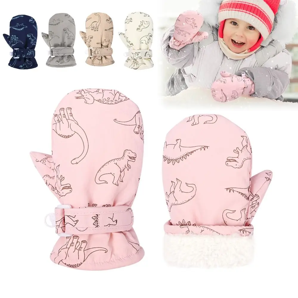 Guantes De Nieve Impermeables A Prueba De Viento Para Niños Pequeños, Estampado De Dinosaurio De Dibujos Animados, Forro Polar Grueso, Cálido, Inviern