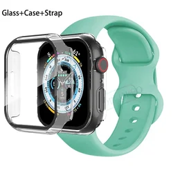 Cinturino in silicone premium per Apple Watch con custodia in vetro e cinturino - Compatibile con tutte le serie