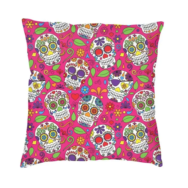 

Sugar Skull Flower Pink Pattern Cushion Cover Home Decorative Day of the Dead Catholic Throw Pillow Case for Living Room
