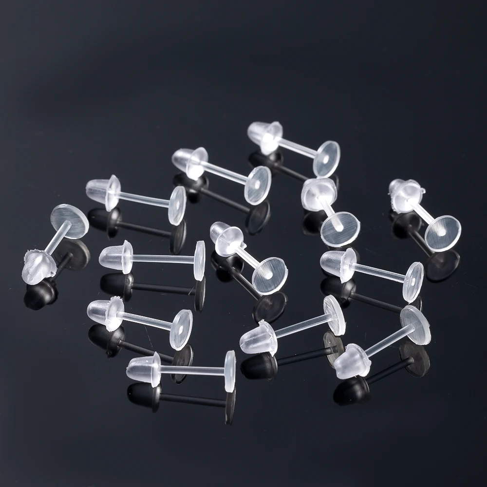100 Stück weiße hypoallergene Ohrringe aus Kunststoff, durchsichtige Ohrstecker, Nadel und Harz, Ohrring-Verschlüsse, DIY-Ohrringe, Zubehör, Sport, Arbeit – Detail 2
