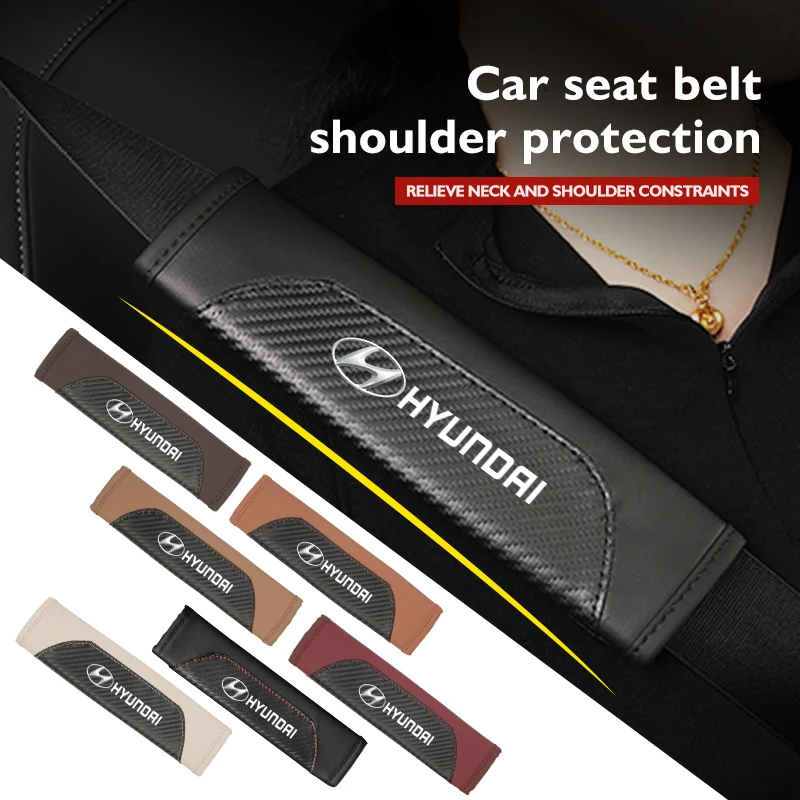 Leather-Car-Safety-Seat-Belt-Strap-Shoulder-Pad-Accessories-For-Hyundai ...
