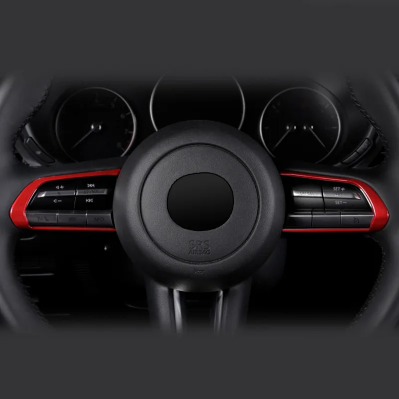 Pour Mazda 3 CX-30 2019-2023 ABS Mat/carbone/rouge Bouton De Volant De Voiture Cadre Cercle Couverture Garniture Autocollant Accessoires De Style  34
