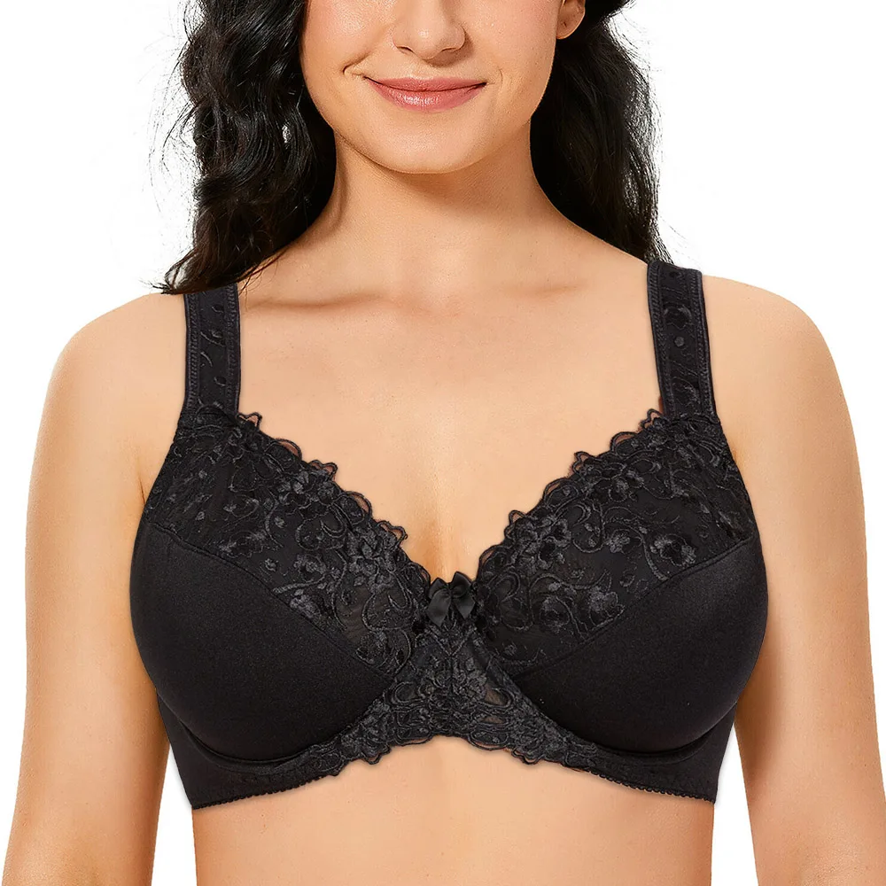 Buy Non-Padded Non-Wired Full Figure Plus Size Bra in Black - Lace