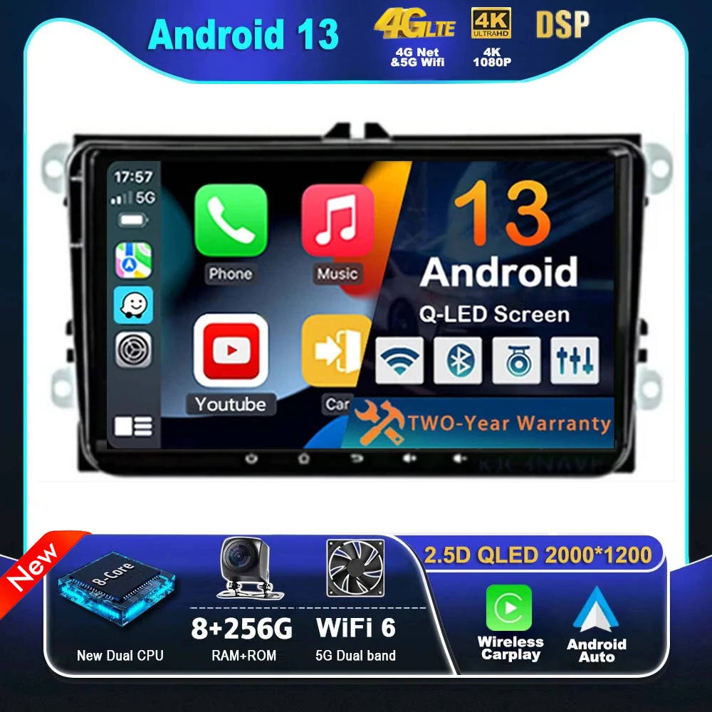Android 13 Per Vw Volkswagen Skoda Octavia Golf 5 Vw Touran Passat B6 Polo Tiguan Car Multimedia Radio Navigation Gps Carplay 4G