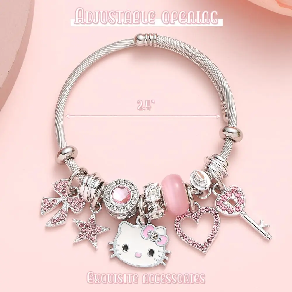 Cartoon anime Hello Kitty ladies bracelet beaded open pendant bracelet jewelry suitable for gifts for girls 5