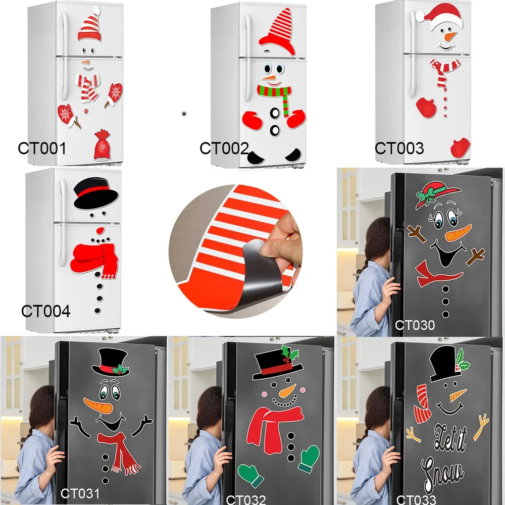 

2024 Christmas Snowman Expression Magnetic Fridge Stickers Holiday Decoration DIY Cartoon Garage Door Waterproof Wall Stickers