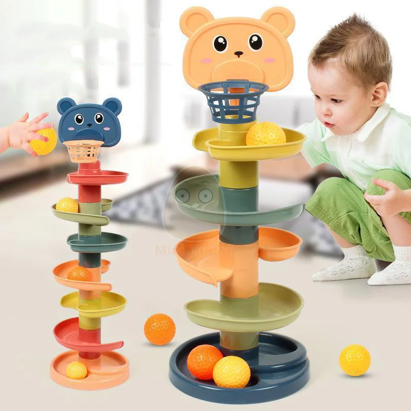 Baby Toys Rolling Ball Pile Tower Finger Skill Training Rotating Stacking Track Early Educational Toy Infant 13 24 Months