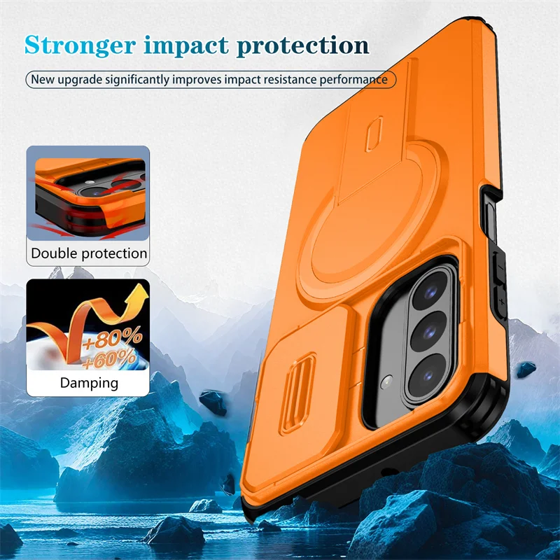 Armor Shockproof Magnetic Wireless Charging Case with Foldable Stand