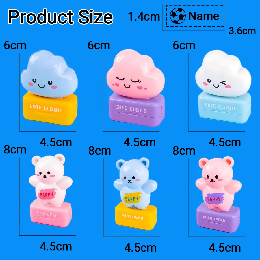 Children's Name Seal Student's Clouds Bear Name Stamp Kindergarten Clothes Waterproof Sticker Kawaii Montessori