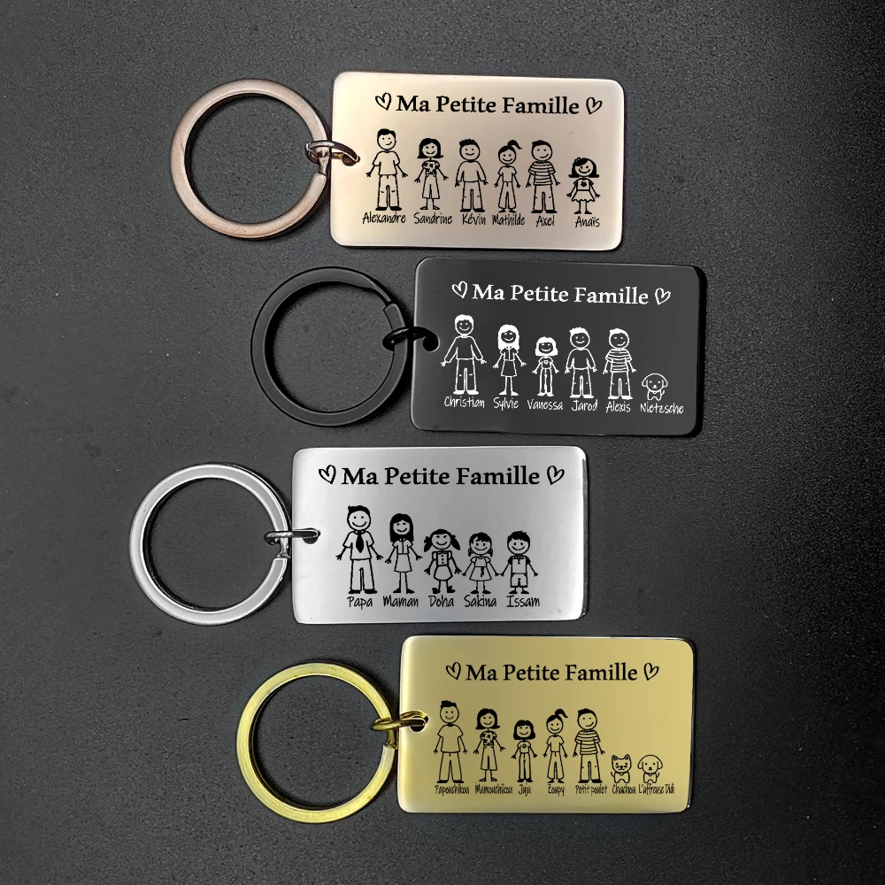 

Duoying Customized Ma Petite Famille Keyrings Cartoon Picture Keychain Engraved Letter DIY Familyship Gift