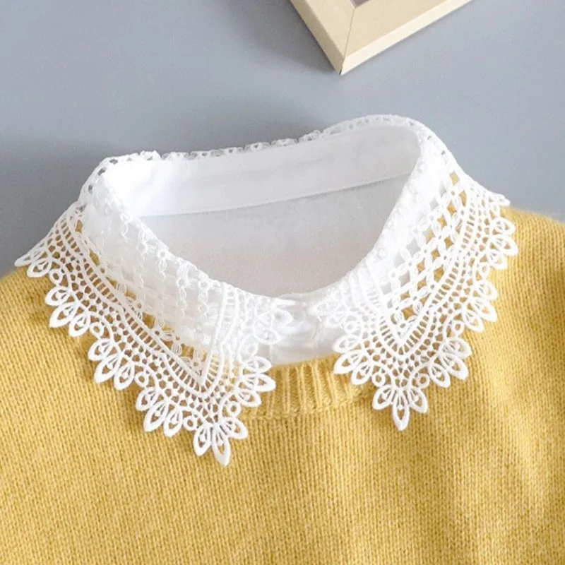 White Lace Fake Collar Women Detachable Collars Choker Beads False Collar Woman Fake Half Shirt Collar Remoable Faux Col Tie