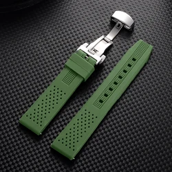 Universal Silicone Breathable Watch Strap with Quick Release and Soft Butterfly Buckle - 22mm (Green)