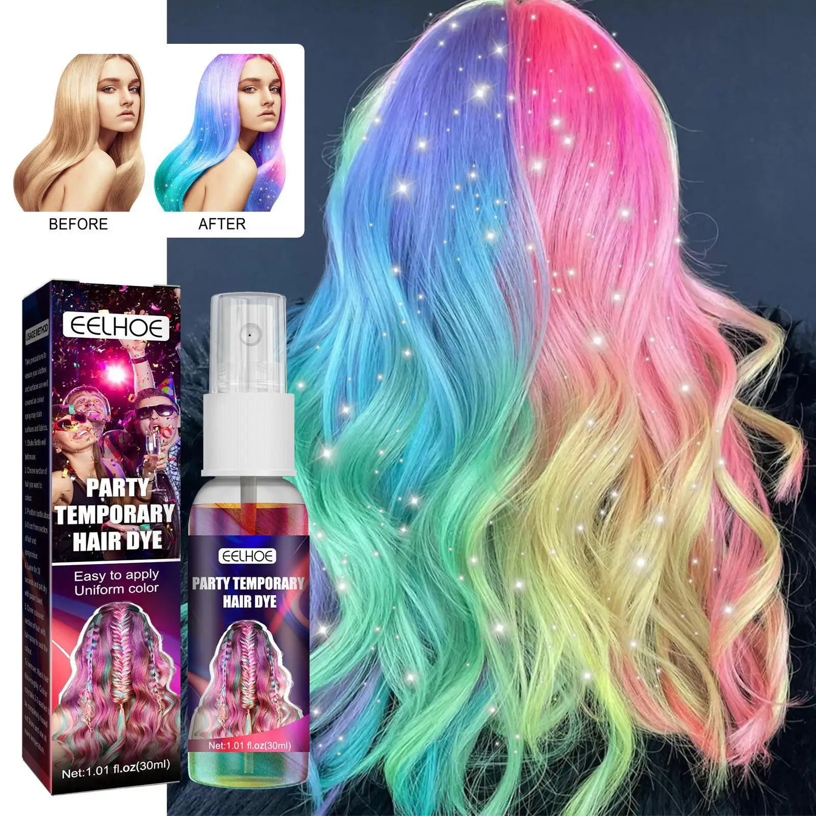 

5 PCS 30ml Party Temporary Hair Dye Quick Color Cosplay Carnival Liquid Spray Spray Hair Styling Long Lasting Hair Dye Hair Art
