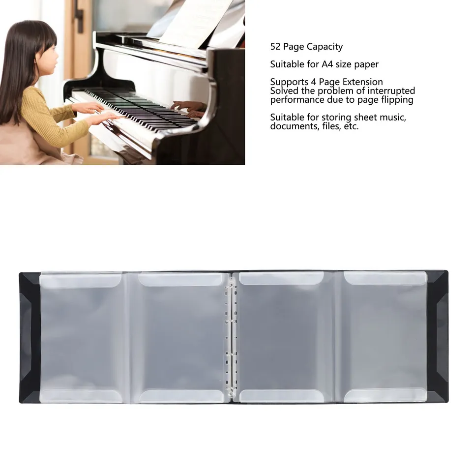 YOTINO Classeur De Partitions 4 Pages Extensibles Pour Partitions De Piano 30 Pochettes, 60 Pages, Format A4, Noir, Double Face, Inscriptible Pour
