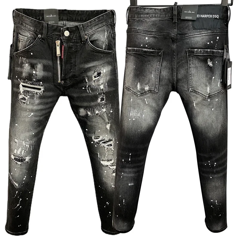 

starbags dsq 9856 D2 Ripped fashion men's denim pants quadratic personality small straight feet fashion jeans