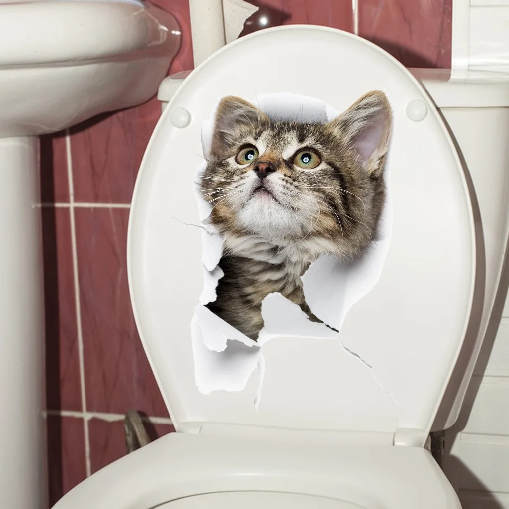 Personalized wall-breaking creative cat stickers bathroom toilet self-adhesive cartoon toilet stickers
