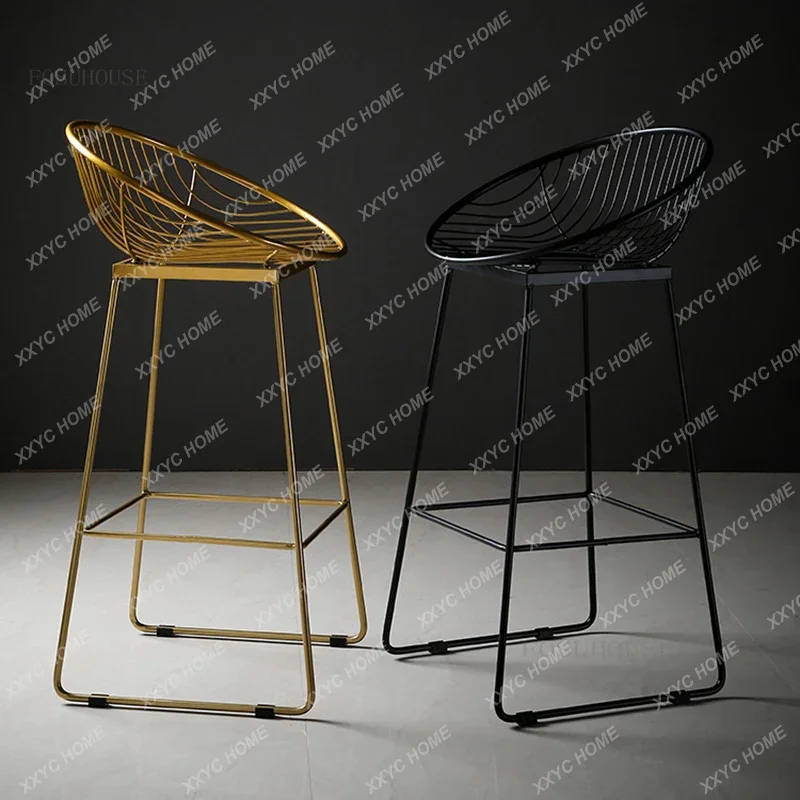 

Nordic Golden Bar Chairs Kitchen Furniture Backrest High Stool Wrought Iron Bar Chair Light Luxury Leisure Simple Bar Stool