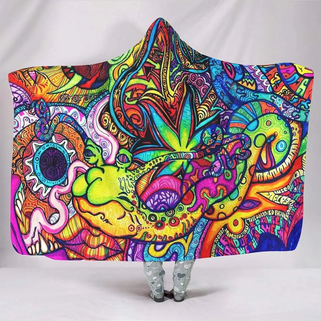 Abstract Bright Trippy Rainbow Hooded Blankets Throw Cloak Cape