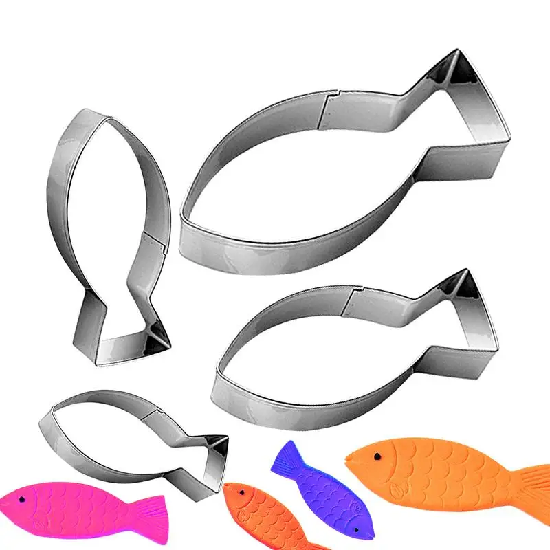 4PCS Cartoon Fish Cookie Cutter Aquatic Animal Fish Molds Cake Pastry Fondant Decorate Tools Baking Mold