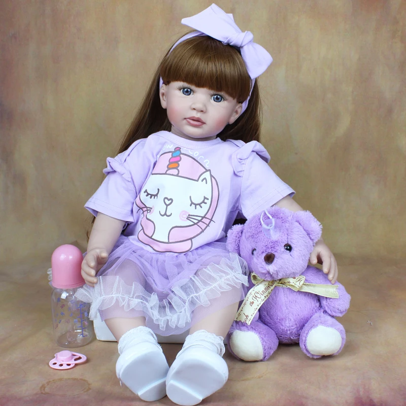 60 CM Soft Silicone Baby Reborn Doll Cloth Body 24 Inch Princess Toddler Long Hair Bebe Lovely Kid Birthday Gift Play HouseToy 6