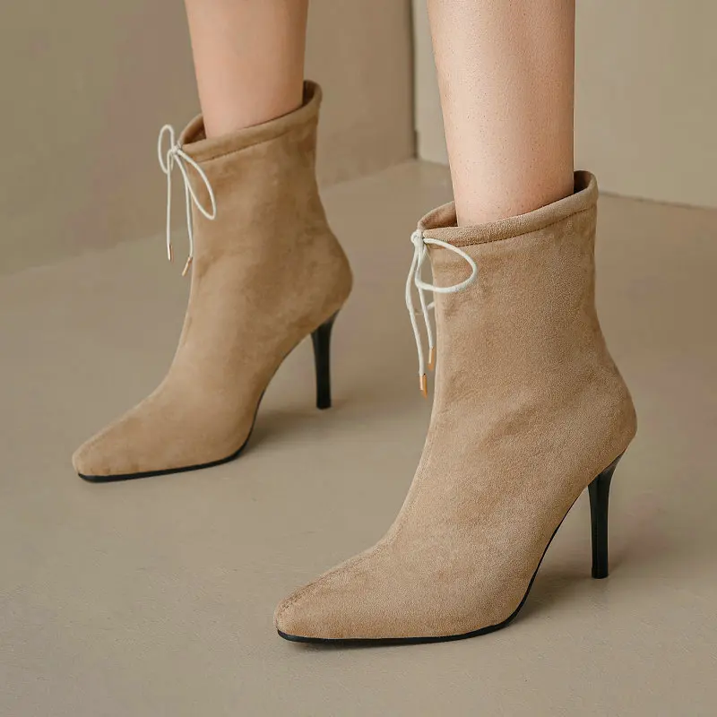 

Женские туфли-лодочки из флока, на шпильке, Размеры 33-48