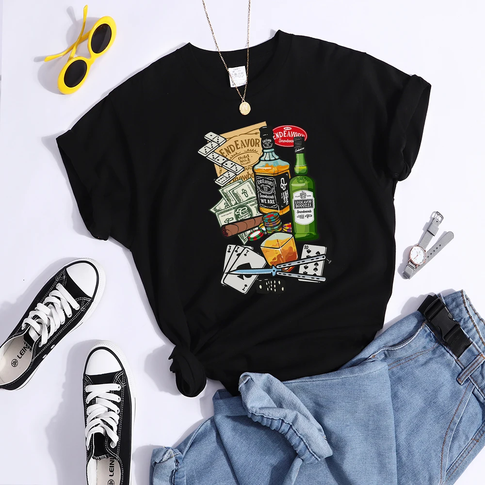 Beer Card Cigarettes Printed Tshirts Female Summer Breathable T-Shirts Casual Quality Tops Soft Comfortable Cool T-Shirt Women'S