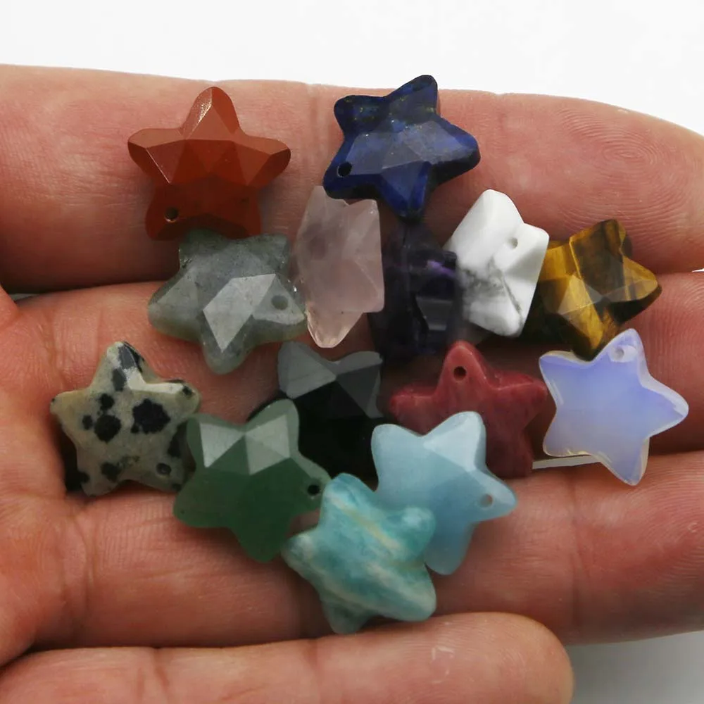 Quality Natural Stone Five Pointed Star Cut Single Hole Necklace Earrings Pendant Charms DIY Jewelry Accessories Wholesale 10PCS