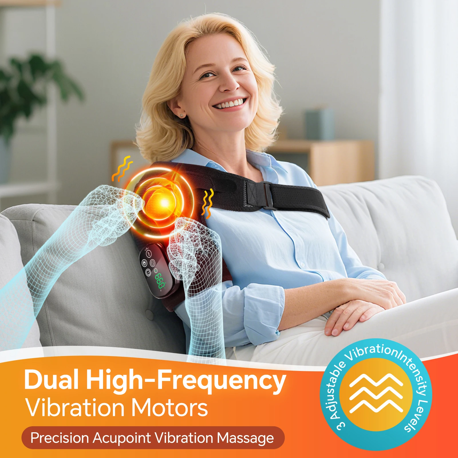 Cordless Red Light Electric Heating Vibration Massage Pad Infrared Shoulder Massager Hot Compress Belt for Relaxation
