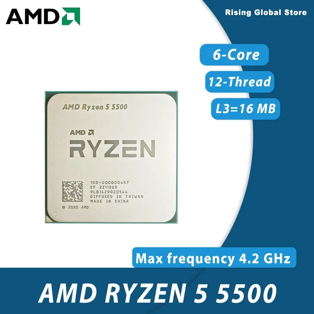 AMD 라이젠 5 5500 R5 5500 6코어 12스레드 4.2GHz AM4 소켓 데스크탑 CPU 트레이 버전 쿨러 미포함 PC 게임 업그레이드 프로세서