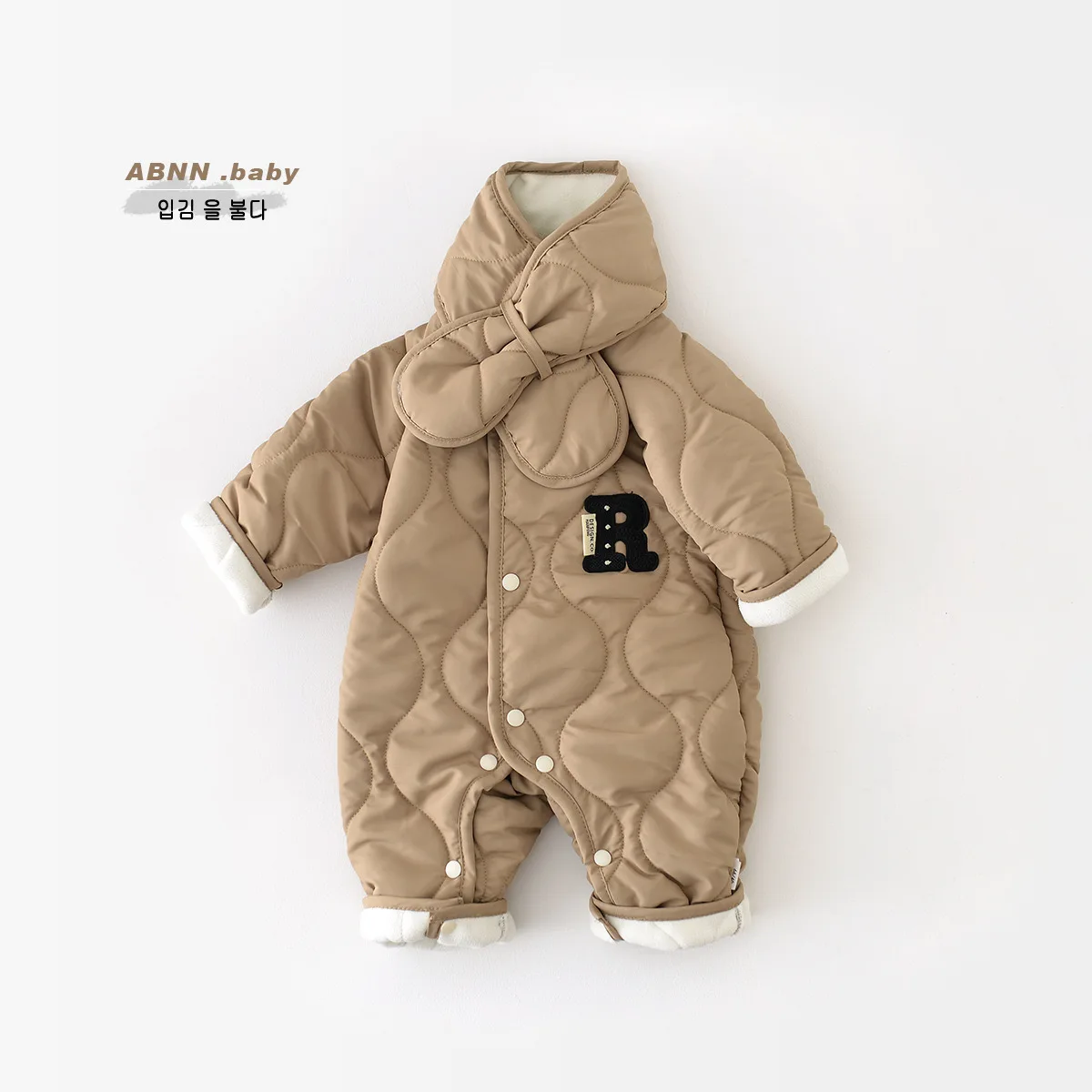 

Korean Winter Baby Jumpsuit Scarf Set Thickened Cotton Romper for Boys Girls Toddler Infant Clothes Khaki Newborn Onesie 0-24M