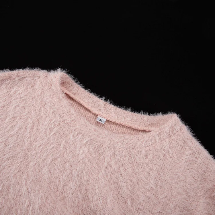 TRAUXY Autumn Winter Plush Knitted Suit Women's Long Sleeve O-Neck Pullover Top Long Skirts Two Piece Sets Solid Female Elegant