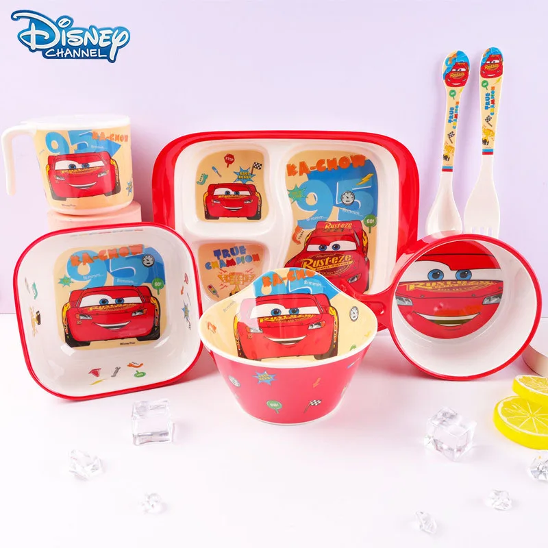 Disney Anime Lightning Mcqueen Posate Per Bambini Kawaii Cartoon Mcqueen Cucchiaio Forchetta Tazza D'Acqua Tazza Nuova Cena Piatto Ciotola Di Zuppa Di