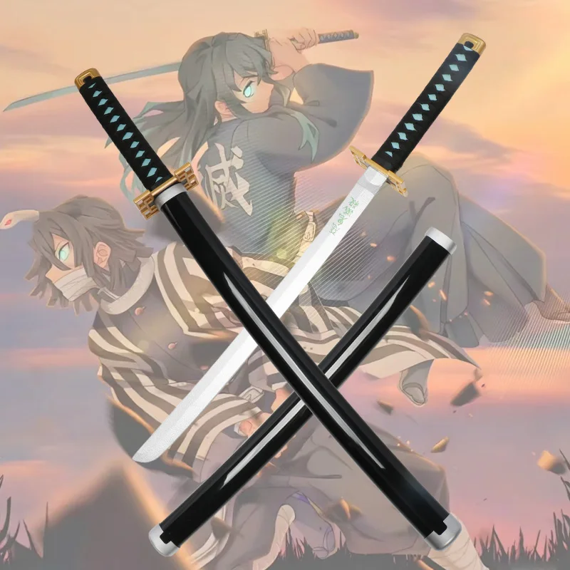 80CM Demon Slayer Samurai Kyoujurou Wooden Toy Sword Tengen Anime Character Props Gift 3