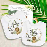Personalised Baby Bib Safari Animals Bibs Initial with Name Newborn Wild One Birthday Gifts Infant Saliva Towel Baby Shower Gift 1