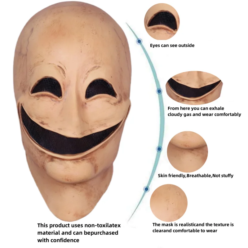 Horror Smile No Face Man Latex Mascara Head Cover Disguise Cosplay Scary Alien Helmet Halloween Costume Faceless Mask for Men masquerade mask,full face mask,half face mask