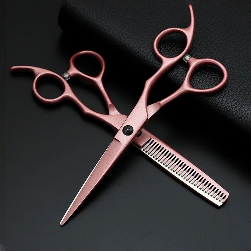 Classic cute pink 6 inch 440c cut hair scissors thinning shears hair makas  cutting barber tools